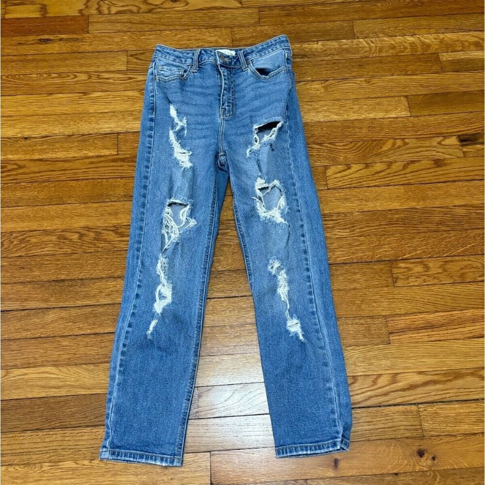Cello Womens Jeans Size 3 Davis High Rise Crop Mom Blue Distressed Denim 26x25